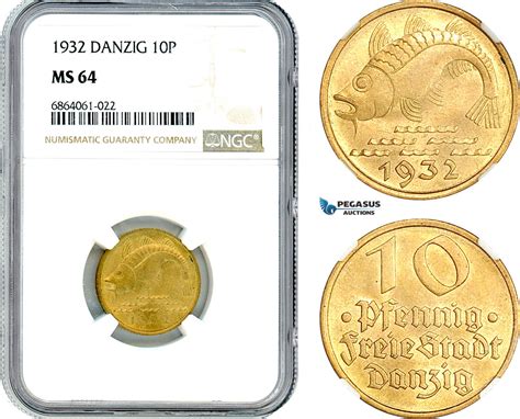 Poland Danzig 10 Pfennig 1932 NGC MS64 MA Shops