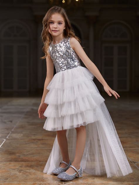 Tween Girls Mesh Layered Hem Sequin Party Dress Elonnashop