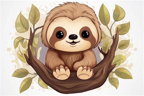 Premium Photo Cute Kawaii Sloth Boho Style Doodle Illustration