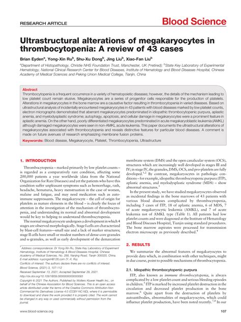 PDF Ultrastructural Alterations Of Megakaryocytes In Thrombocytopenia