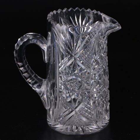 American Brilliant Cut Glass Lead Crystal Water Pitcher Late