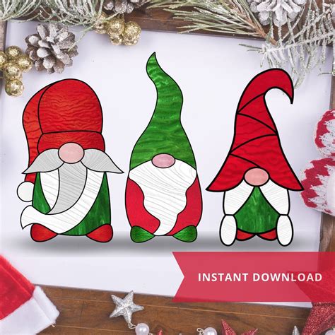 Christmas Gnome Stained Glass Pattern Set Stained Glass Gnome Patterns