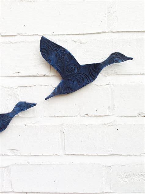 Ceramic Wall Art Flying Ducks Flock Set Of Two Cream And Brown