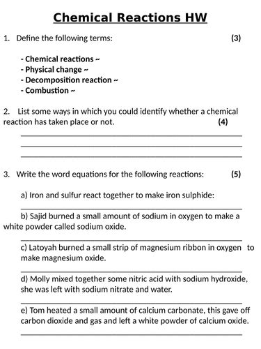 Ks3 ~ Year 7 ~ Chemical Reactions Teaching Resources