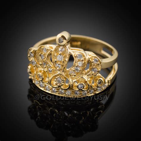 Gold Quinceanera Crown CZ Ring