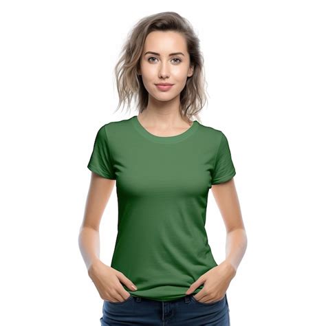 Premium AI Image A Woman Wearing A Green Shirt With The Word T