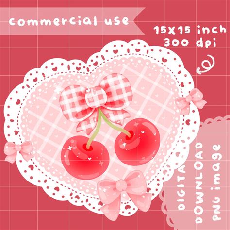 Cute Kawaii Printable Coquette Cherry Clipart Commercial Use Png Etsy