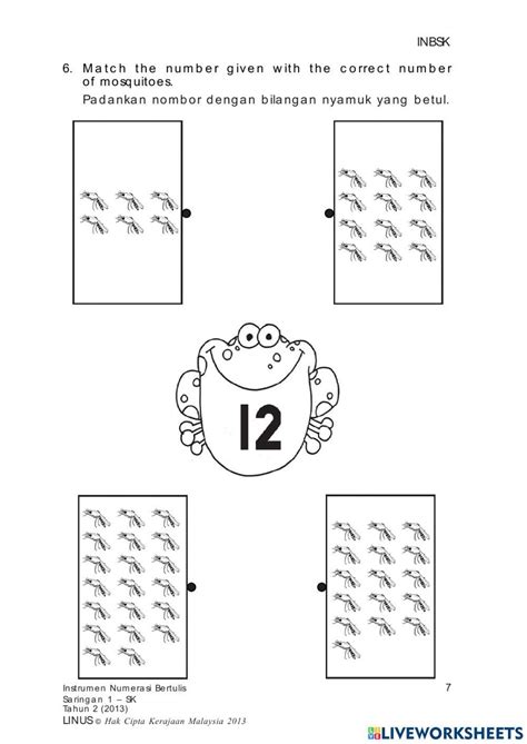 saringan numerasi bertulis   worksheet  worksheets