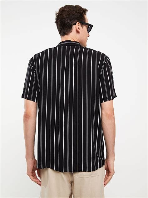 Regular Fit Short Sleeve Striped Viscose Men S Shirt S3KQ65Z8 LEG