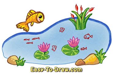 How to draw fish pond with lotus » Easy-To-Draw.com