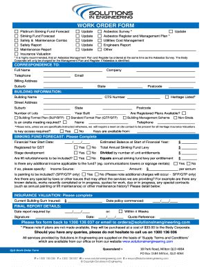 Fillable Online QLD Work Order Form V16 Solutionsinengineering