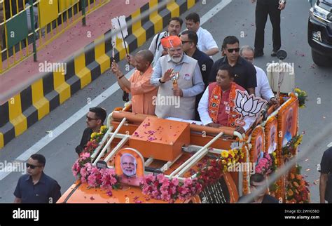 Ghaziabad India April Prime Minister Narendra Modi And Up Chief