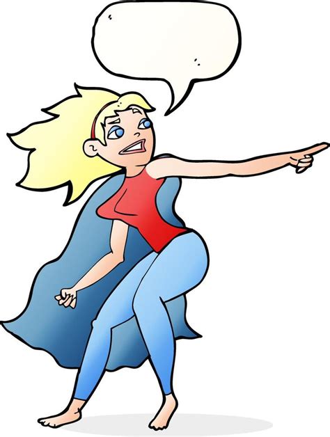 Cartoon Superhero Woman Pointing With Speech Bubble 12351593 Vector Art At Vecteezy