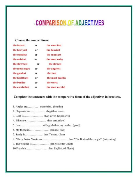 Degrees Of Comparison Of Adjectives Interactive Activity For Grade