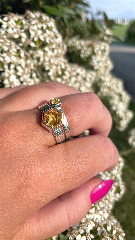 Citrine Hexagon Stone Set Ring November Birthstone