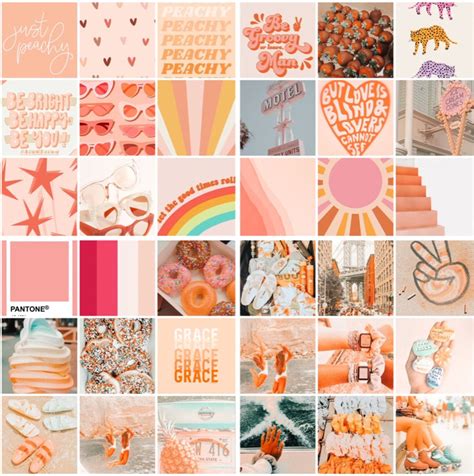 Photo Wall Collage Kit Peach And Preppy Aesthetic Set Of 36 Etsy