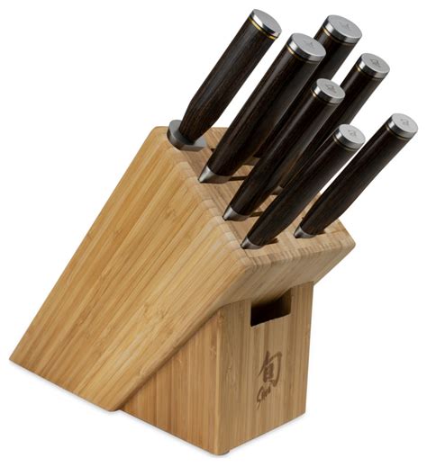 Shun Premier 8 Piece Professional Block Set With 11 Slot Bamboo Block Transitional Knife