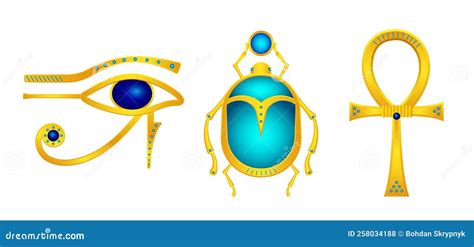 Egyptian Antique Gold Symbols Talismans Vector Illustration ...