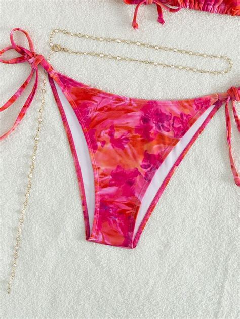 Our Tie Dye Bikini Set Triangle Knot Front Bra Tie Side Bottom