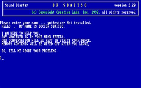MS-DOS: Dr. Sbaitso (No Voice) : Creative Labs : Free Download, Borrow ...
