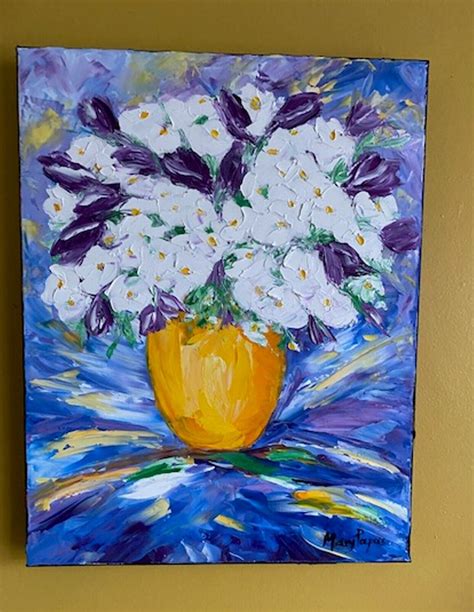 Spring Flowers In Vase By Mary Papas 2022 Painting Oil On Canvas