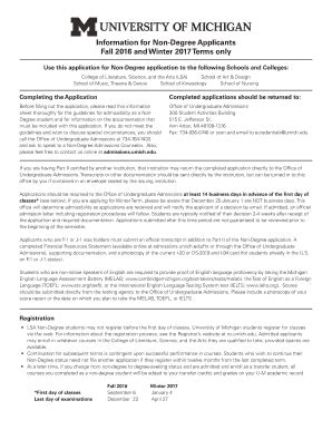 Fillable Online Admissions Umich Non Degree Application Undergraduate