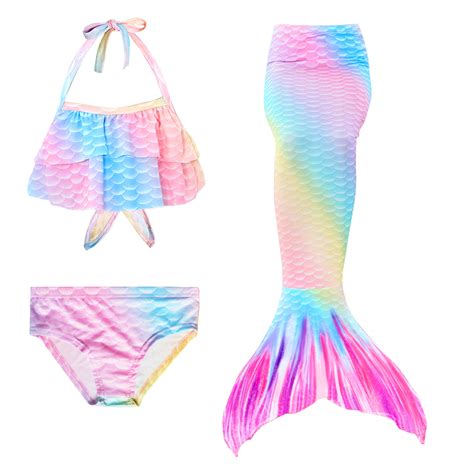 3pcs/sets Kids Bikini Mermaid Tail Swimwear Gradient Color Mermaid Tail Bikini Swimwear For Girl ...