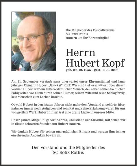 Todesanzeigen Von Hubert Kopf Todesanzeigen Vorarlberger Nachrichten