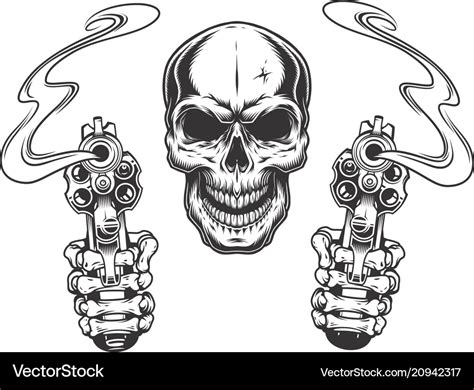 Skull Aiming With Two Revolvers Royalty Free Vector Image