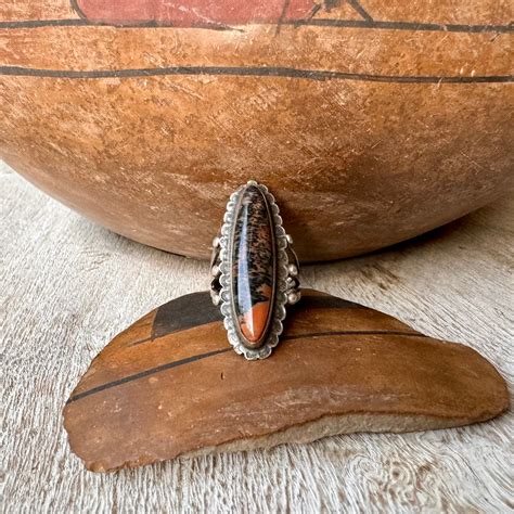 Fred Harvey Era Agate Petrified Wood Ring Size 5 Vintage Southwestern