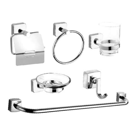 ACCESORIOS PARA BAÑO KIT SET DE 6 PIEZAS CUADRADO ACERO 304 CROMADO