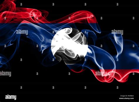 National Flag Of Laos Made From Colored Smoke Isolated On Black Background Abstract Silky Wave