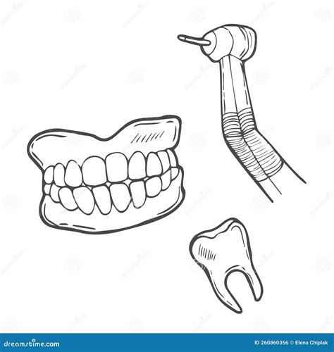 Dentistry Doodles Icon Set Hand Drawn Lines Stomatology Dental