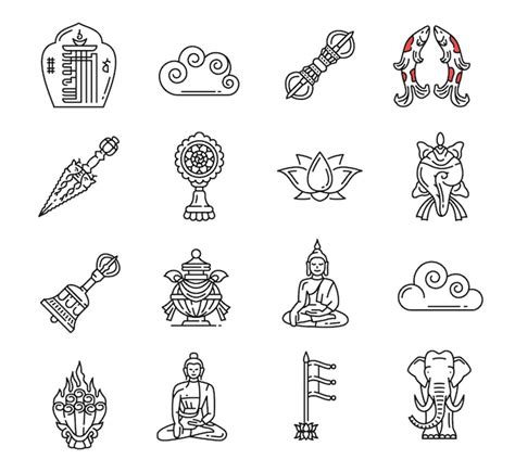 Premium Vector | Buddhism religion icons Buddha symbols and buddhist ...