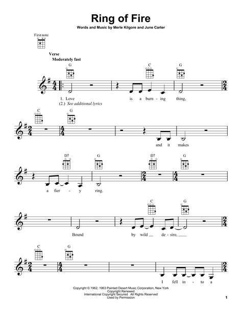 Ring Of Fire By Johnny Cash Sheet Music For Ukulele At Sheet Music Direct