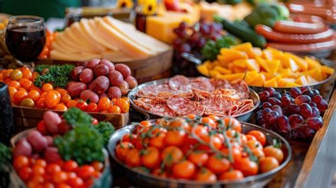 Catering Services Festive Table Buffet With An Assortment Of Snacks