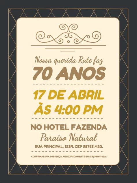 Convite De Aniversário 70 Anos Delicado Edite Online