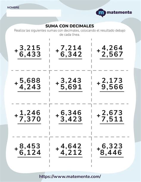 Actividades De Sumas Con Punto Decimal Image To U