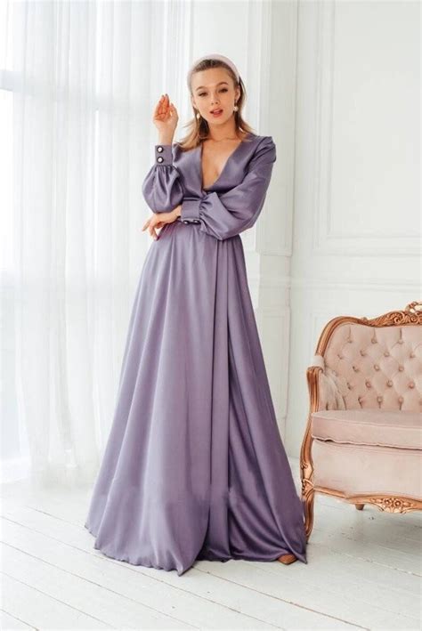 Lilac Silk Satin A Line Maxi Wrap Dress Bridesmaid Dress Prom Etsy