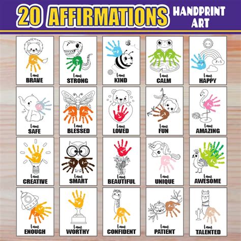 20 Affirmation Handprint Crafts Art Black White Affirmations