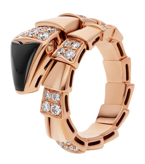 Bvlgari Rose Gold Diamond And Onyx Serpenti Viper Ring Harrods Uk