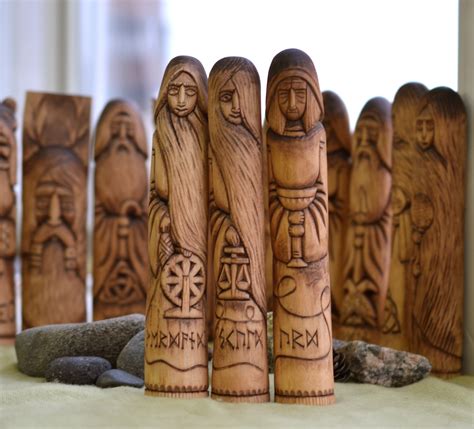 Set Of 3 Norns Goddess Wooden Linden Statue Wyrd Verdandi Etsy