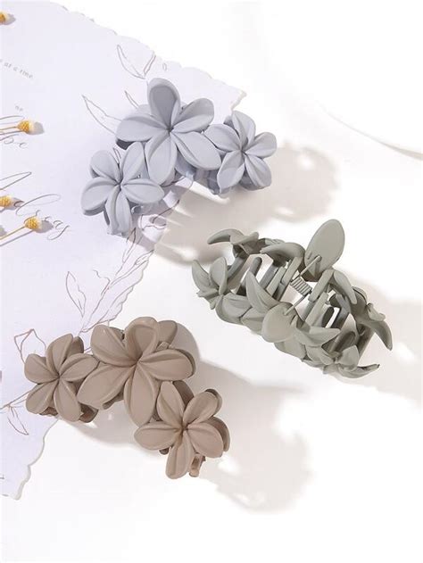 3pcs Basic Hair Claw Clip For Updo Flower Design SHEIN USA