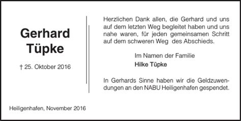 Traueranzeigen von Gerhard Tüpke trauer anzeigen de