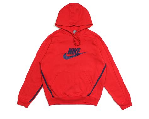 Nike Vintage 90s Big Swoosh Logo Embroidered Red Hoodie Etsy