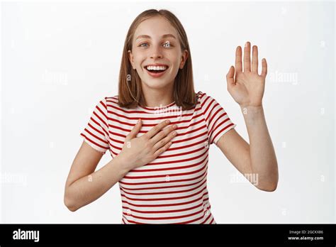 Hand On Chest Woman Happy Hi Res Stock Photography And Images Alamy