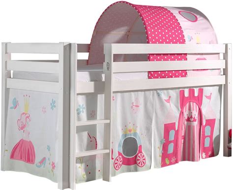 Vipack Lit Mezzanine X Cm Avec Tente Et Tunnel Princesse Pin