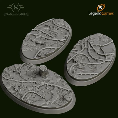 3d Printable Strata Miniatures Forest Bases 75x42mm Oval X3 By Legend Games