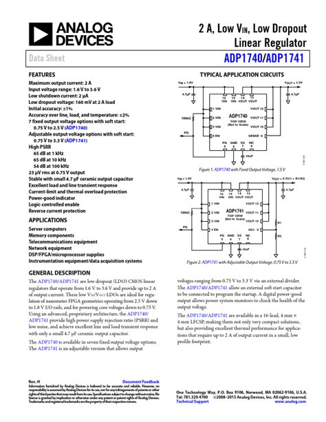 Adp1741 Analog Devices Regulator Hoja De Datos Ficha Técnica