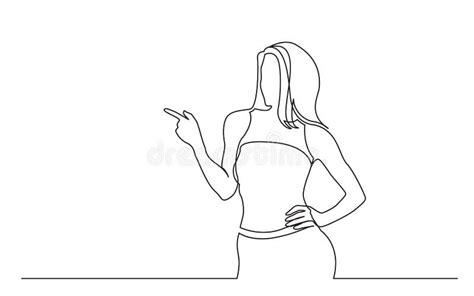 Continuous Line Drawing Of Standing Woman Pointing With Finger Stock